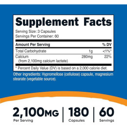 Кальцій Nutricost Calcium Lactate, 180 Capsules (700 mg per Capsule)