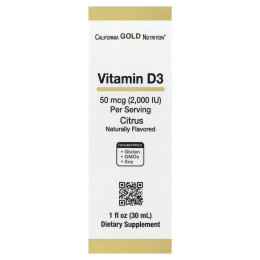 Вітамін D3 California Gold Nutrition Vitamin D3 50 мкг 30 мл, Citrus California Gold Nutrition