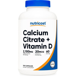 Кальция цитрат + витамин D Nutricost Calcium Citrate + Vitamin D, 180 Capsules Nutricost
