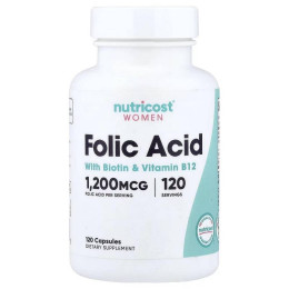 Фолиевая кислота, биотин и витамин В12 Nutricost Folic Acid with Biotin & Vitamin B12, 120 Capsules Nutricost