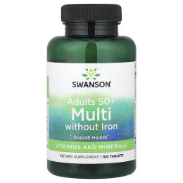 Мультивитамины для людей 50+ лет без железа Swanson Adults 50+ Multi Without Iron, 100 Tablets Swanson