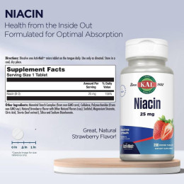 Ниацин KAL Niacin 25 mg 200 Micro Tablets (Strawberry) KAL