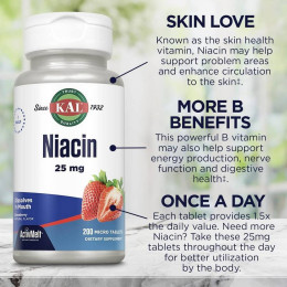 Ниацин KAL Niacin 25 mg 200 Micro Tablets (Strawberry) KAL