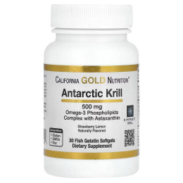 Олія антарктичного криля California Gold Nutrition Antarctic Krill Oil, with Astaxanthin 500 mg, 30 Softgels (Strawberry & Lemon) California Gold Nutrition