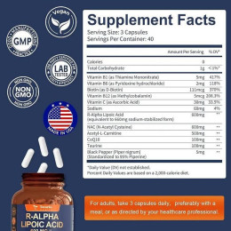 Альфа-ліпоєва кислота Totaria Health R-Alhpa Lipolic Acid 600 mg 12 in 1 formula 120 caps 40 serv