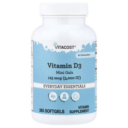 Vitamin D3 Mini Gels, 125 mcg (5,000 IU), 365 Softgels Vitacost