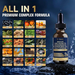 Добавка для чоловічого здоров'я Shilajit Saw Palmetto Ashwagandha Pumpkin Seed Oil Multi Vitamins 60ml 30serv